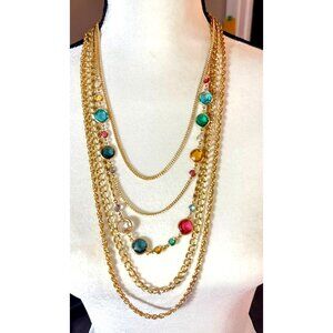 Maximalist J Crew Preppy Layered Gold Plated Necklace Chic Colorful Dot Beads